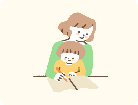 筆談する親子のイラスト